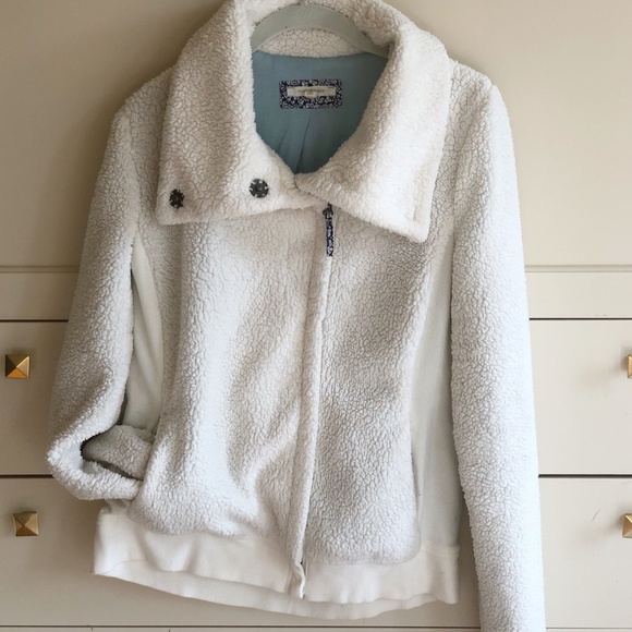 Cream colored polar fleece zip up jacket - Picture 1 of 6